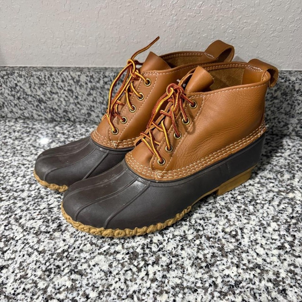 Vintage L.L. Bean 6" Tan/Brown Leather Bean Duck Boots Size 6 Womens Maine USA